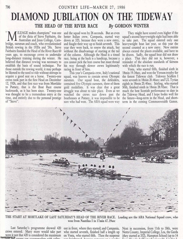 Item #420157 The Head of the River Race: The Diamond Jubliee of the Mortlake to Putney Boat Race. Several pictures and accompanying text, removed from an original issue of Country Life Magazine, 1986. Gordon Winter.