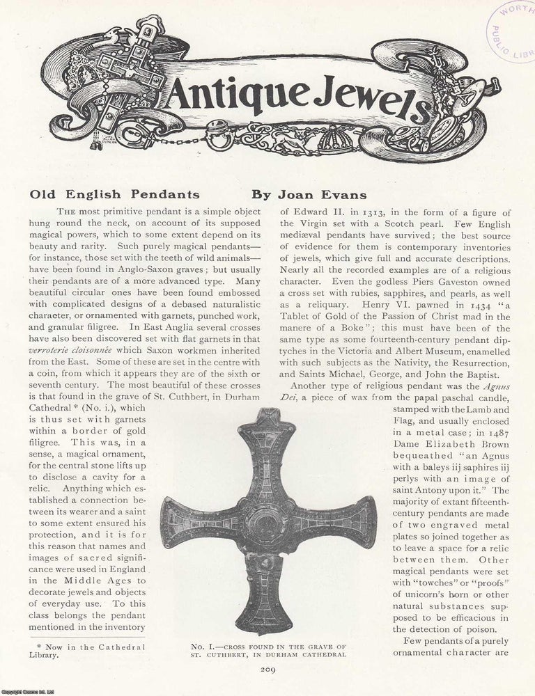 Item #420503 Old English Pendants. An original article from The Connoisseur, 1915. Joan Evans