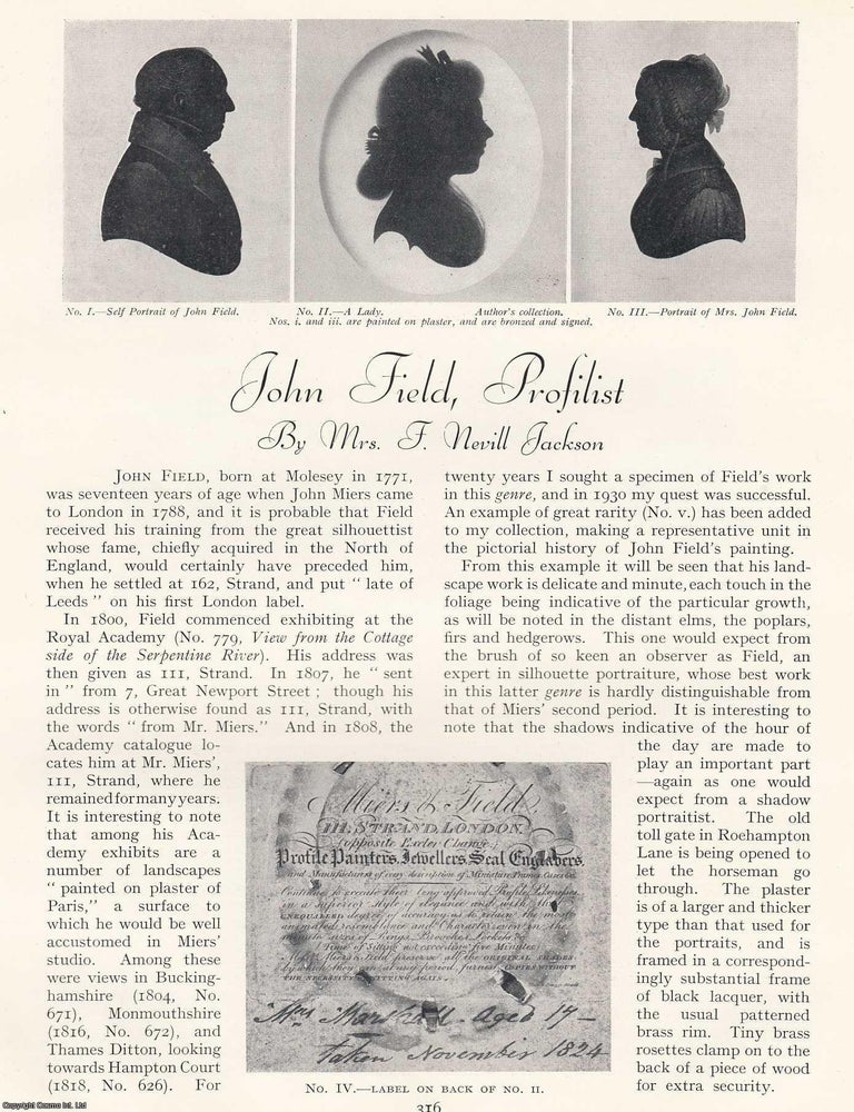Item #420515 John Field (1771-1841), British Profilist. An original article from The Connoisseur,...