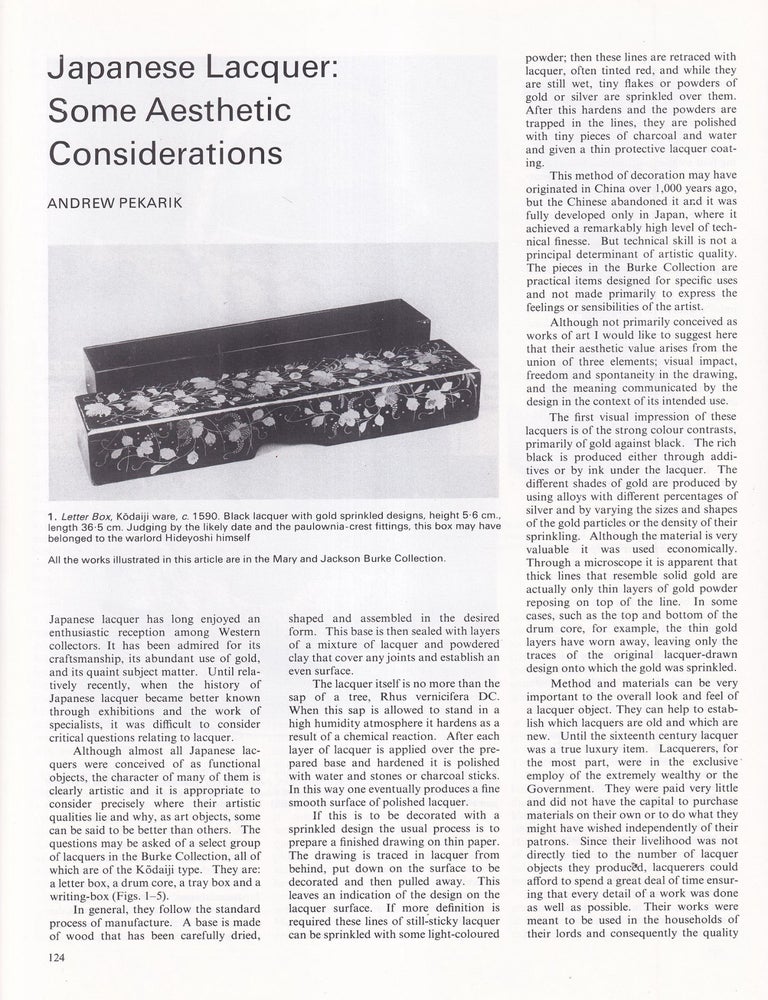 Item #420801 Japanese Lacquer: Some Aesthetic Considerations. An original article from Apollo,...