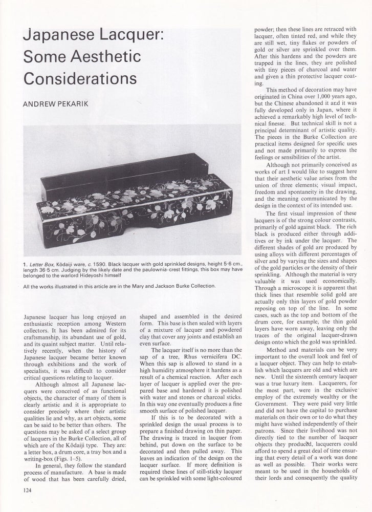 Item #420801 Japanese Lacquer: Some Aesthetic Considerations. An original article from Apollo,...