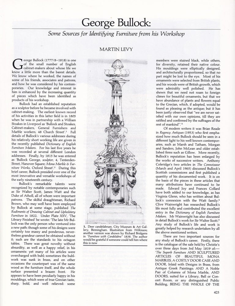 Item #420868 George Bullock: Some Sources for Identifying Furniture from His Workshop. An...