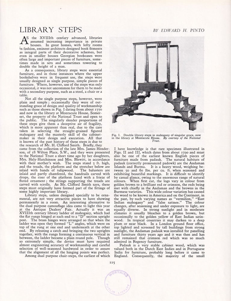 Item #420912 Library Steps. An original article from Apollo, International Magazine of the Arts,...
