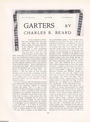 Item #421170 Garters. An original article from The Connoisseur, 1930. Charles R. Beard