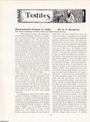 Item #421305 Hand-Painted Cottons of India. An original article from The Connoisseur, 1926. A F....