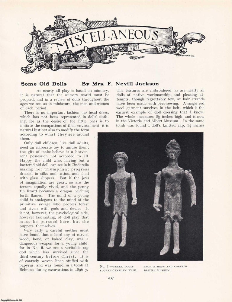 Item #421322 Some Old Dolls. An original article from The Connoisseur, 1927. Mrs F. Nevill Jackson