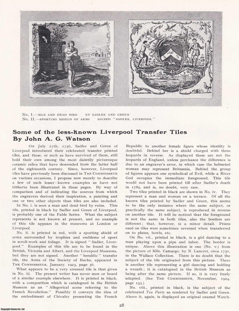 Item #421351 Some of the Less-Known Liverpool Transfer Tiles. An original article from The...