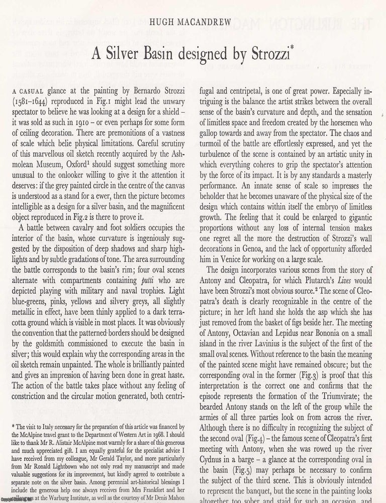 Item #421401 A Silver Basin Designed by Strozzi. 9 pages, with illustrations. An article printed...