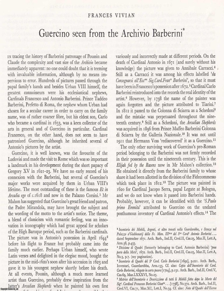 Item #421402 Guercino seen from the Archivio Barberini. 7 pages, with illustrations. An article...