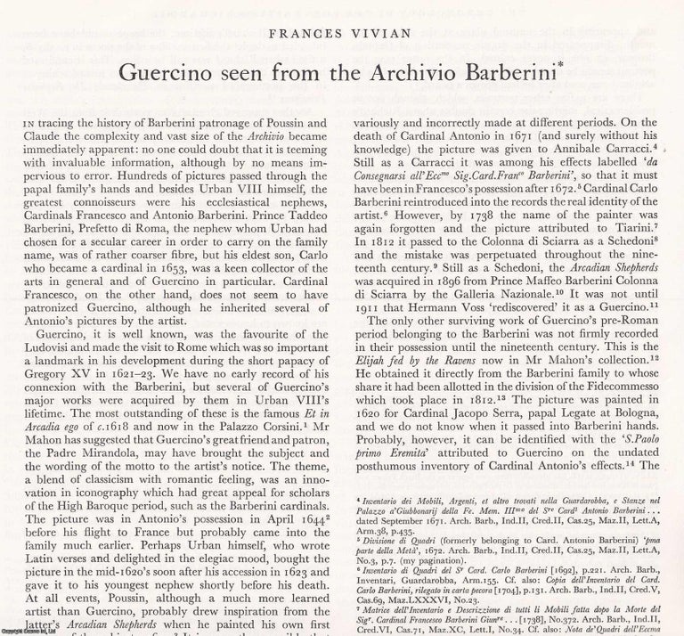 Item #421402 Guercino seen from the Archivio Barberini. 7 pages, with illustrations. An article...