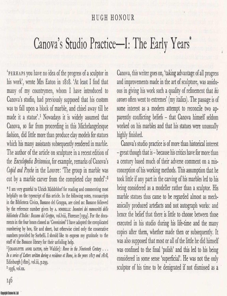Item #421407 Canova's Studio Pracitice: The Early Years and 1792-1822. 27 pages, with...