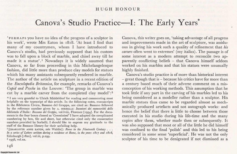 Item #421407 Canova's Studio Pracitice: The Early Years and 1792-1822. 27 pages, with...