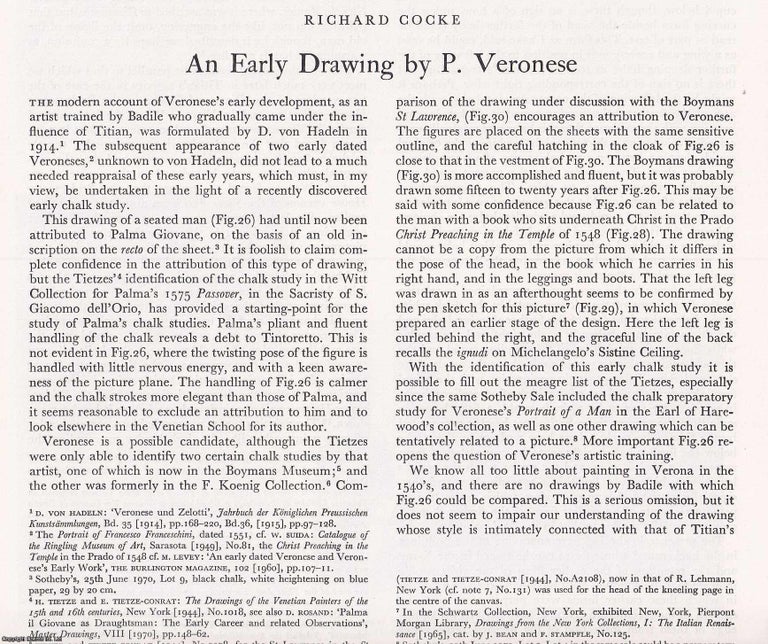 Item #421411 An Early Drawing of Paolo Veronese. 8 pages, with illustrations. An article printed...