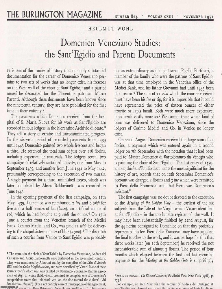 Item #421424 Domenico Veneziano Studies: The Sant' Egidio and Parenti Documents. 7 pages. An...