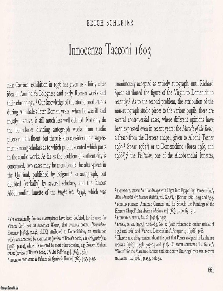 Item #421426 Innocenzo Tacconi 1603. 8 pages, with illustrations. An article printed in 1971,...