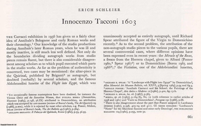 Item #421426 Innocenzo Tacconi 1603. 8 pages, with illustrations. An article printed in 1971,...