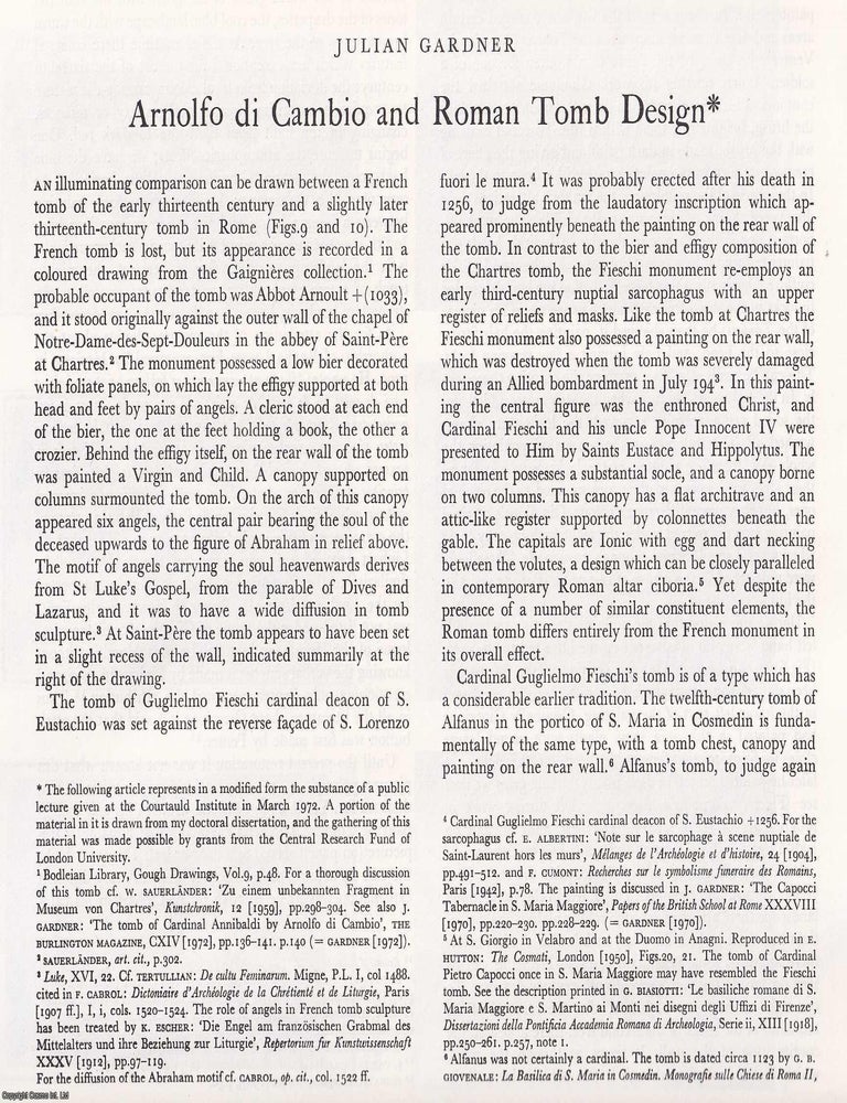Item #421434 Arnolfo di Cambio and Roman Tomb Design. 19 pages, with illustrations. An article...