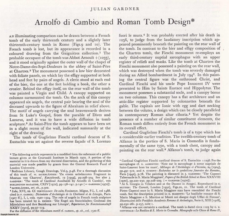 Item #421434 Arnolfo di Cambio and Roman Tomb Design. 19 pages, with illustrations. An article...