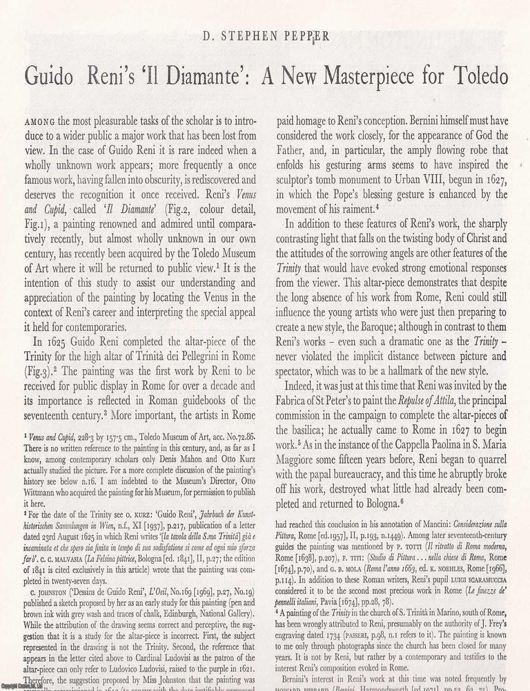 Item #421440 Guido Reni's 'Il Diamante': A New Masterpiece for Toledo. 13 pages,...