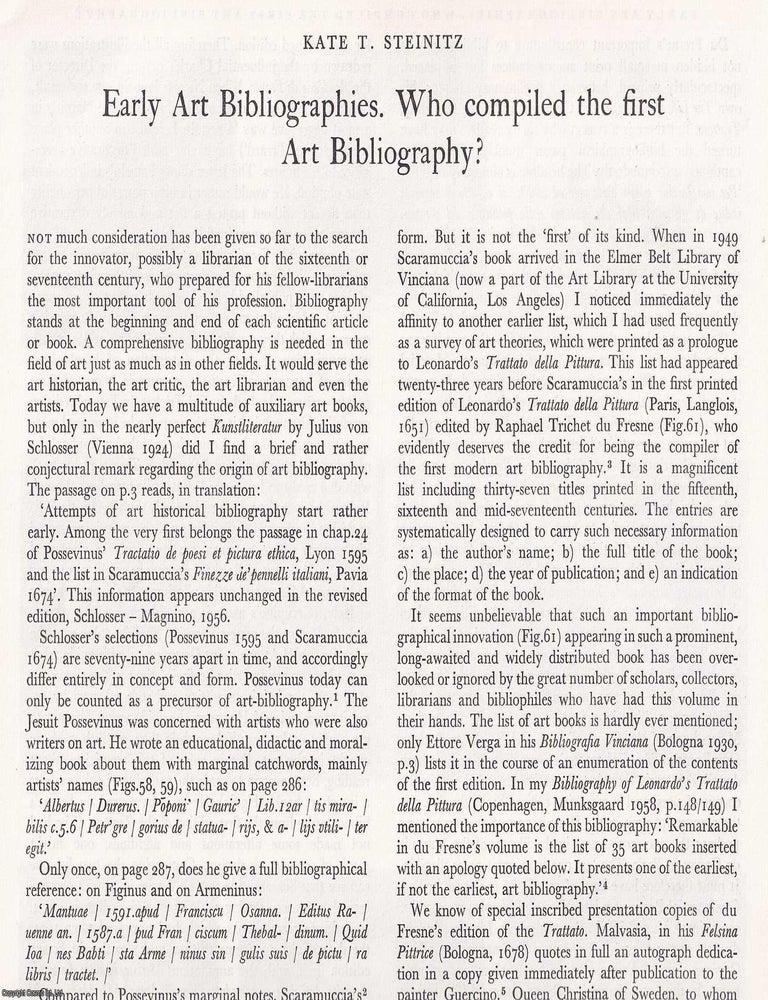 Item #421443 Early Art Bibliographies: Who Compiled the First Art Bibliography? 8 pages, with...