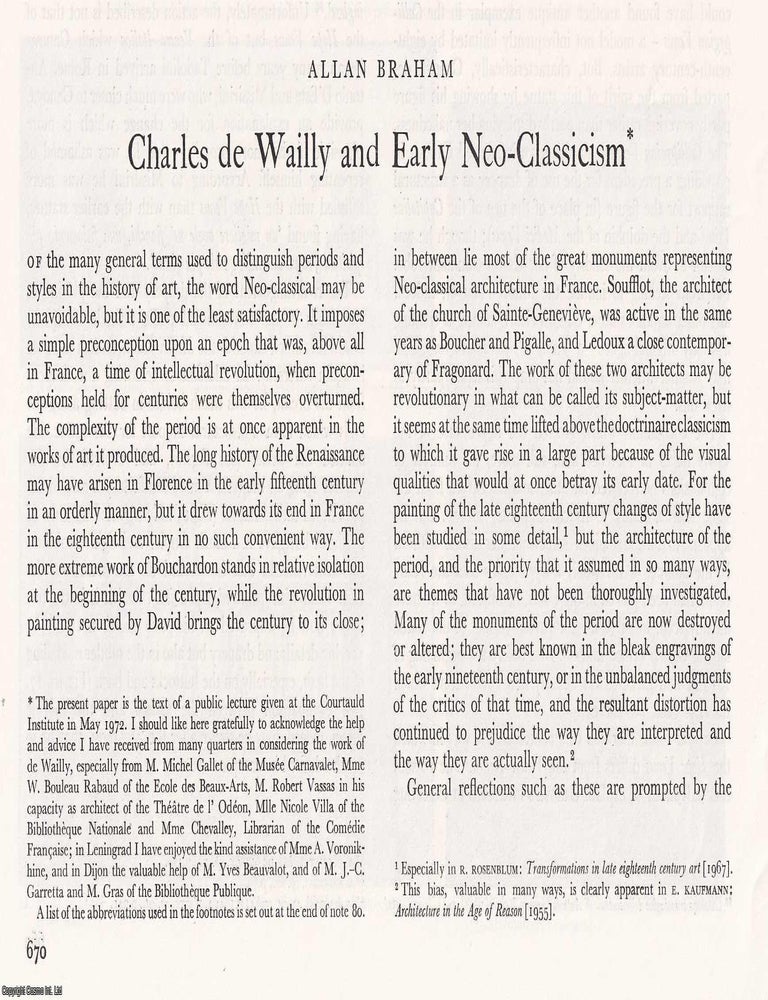 Item #421447 Charles de Wailly and Early Neo-Classicism. 15 pages, with illustrations. An article...