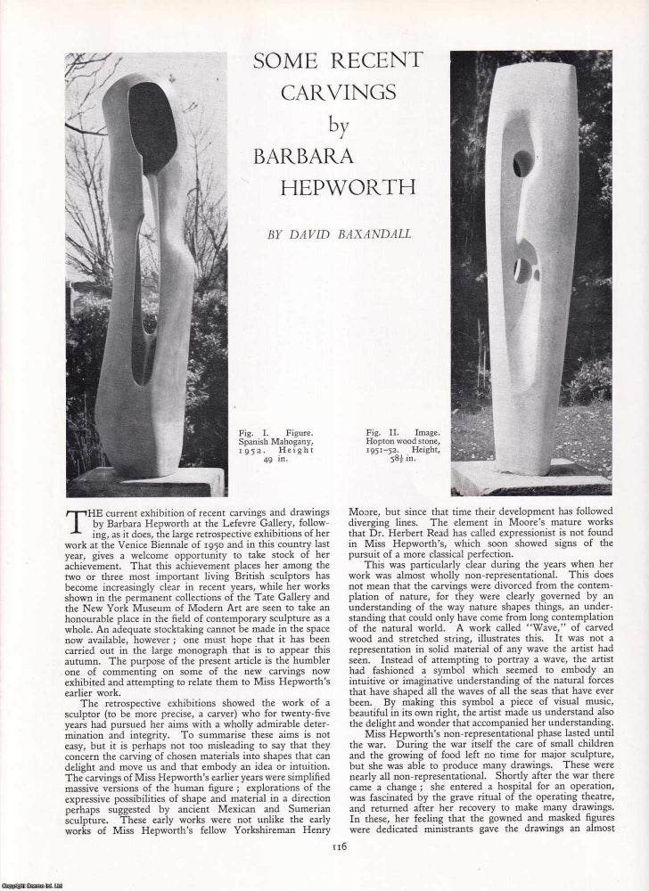Item #421488 1951-52 Carvings by Barbara Hepworth. 3 pages, illustrated. An article printed in...
