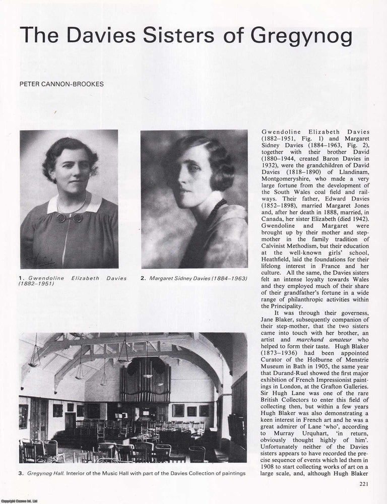 Item #421713 The Davies Sisters of Gregynog: Art Collectors and Public Benefactors. An original...