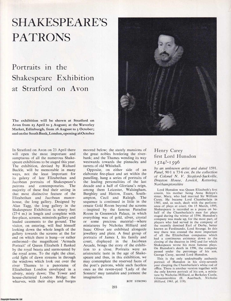 Item #421777 Late Elizabethan and Jacobean Portraits of Shakespeare's Patrons and Contemporaries. An original article from Apollo, International Magazine of the Arts, 1964. Roy Strong.