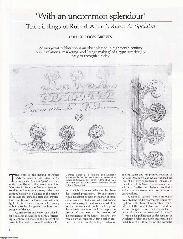 Item #421849 The Bindings of Robert Adam's Ruins At Spalatro. An original article from Apollo,...