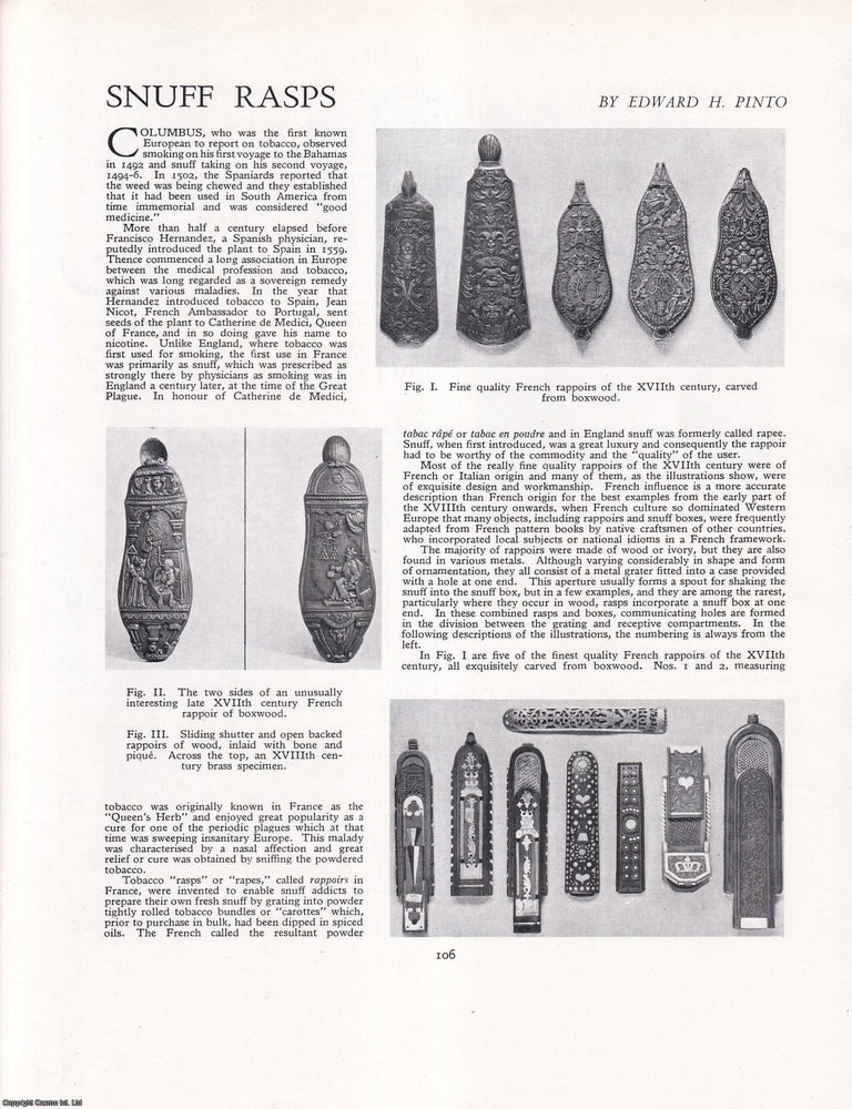 Item #422162 Snuff Rasps. An original article from Apollo, International Magazine of the Arts,...