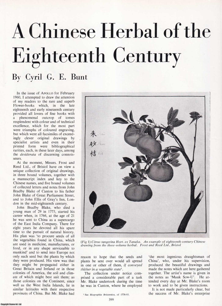 Item #422170 A Chinese Herbal of the Eighteenth Century. 3 pages, illustrated. An article printed...