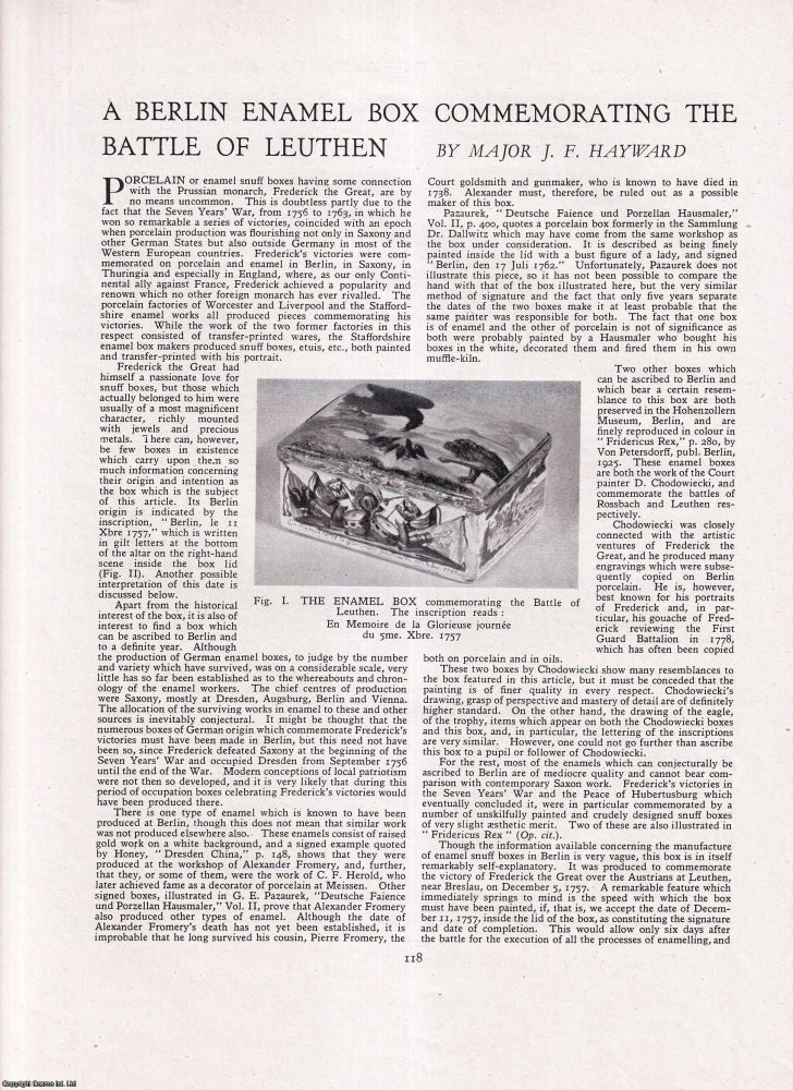 Item #422379 A Berlin Enamel Box Commemorating the Battle of Leuthen, 1757. 3 pages, illustrated....