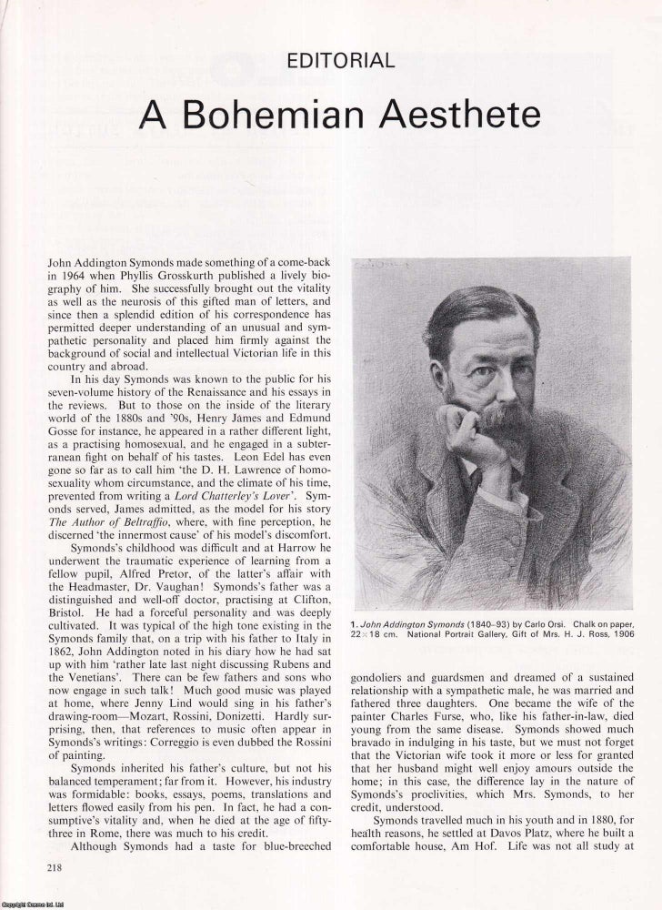 Item #422514 A Bohemian Aesthete: John Addington Symonds (1840-93). 10 pages, illustrated. An...