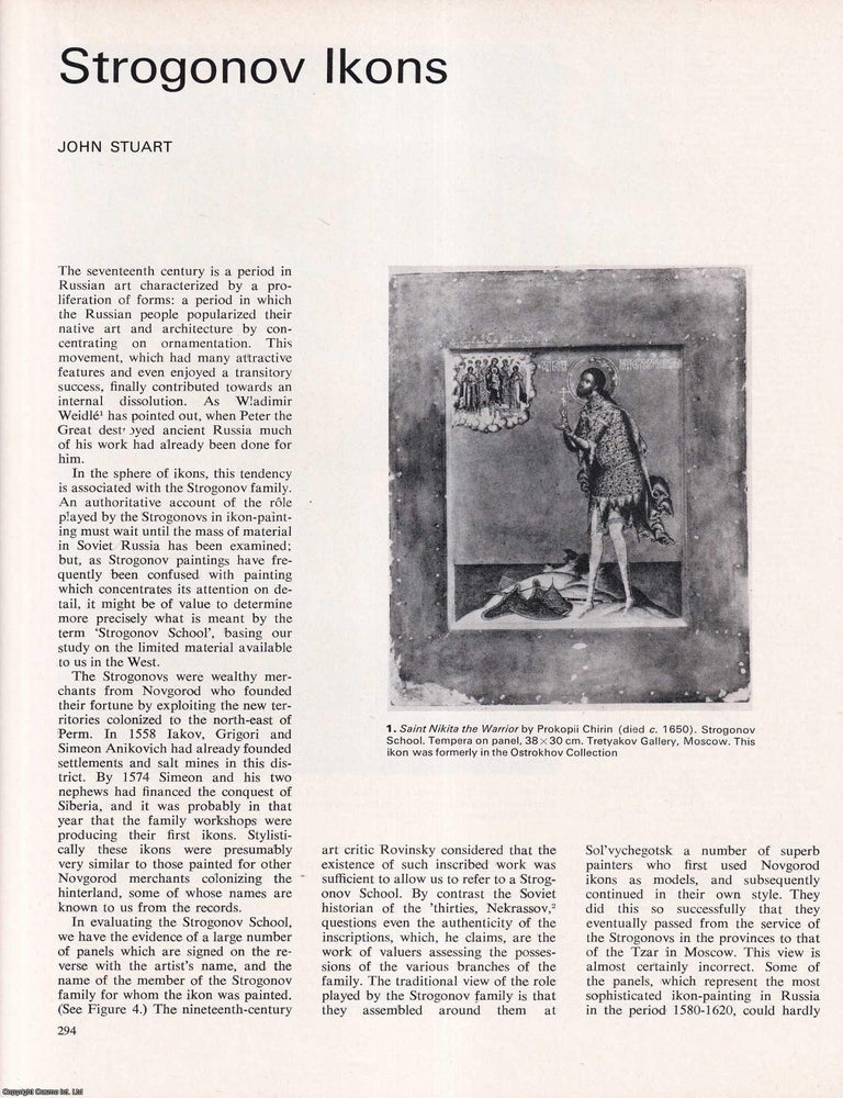 Item #422608 Strogonov Ikons. Together with, Decorative Arts in Stuttgart. Two original articles...