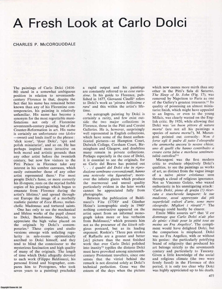 Item #422647 A Fresh Look at Carlo Dolci. 12 pages, illustrated. An article printed in 1973,...