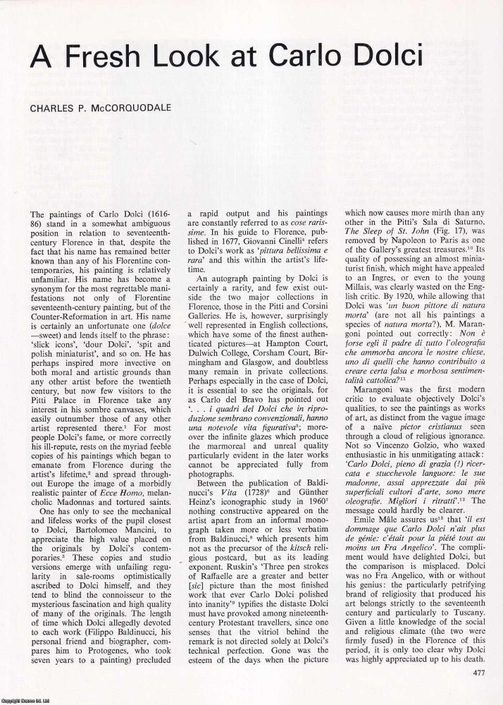Item #422647 A Fresh Look at Carlo Dolci. 12 pages, illustrated. An article printed in 1973,...