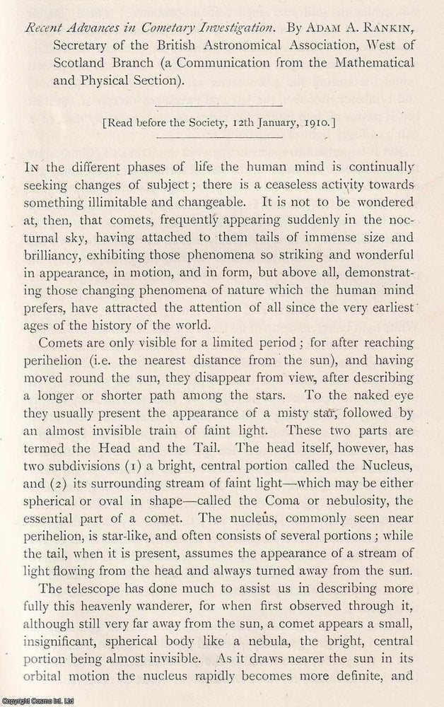 Item #423186 Advances in Cometary Investigation. This is an original article from the Proceedings...