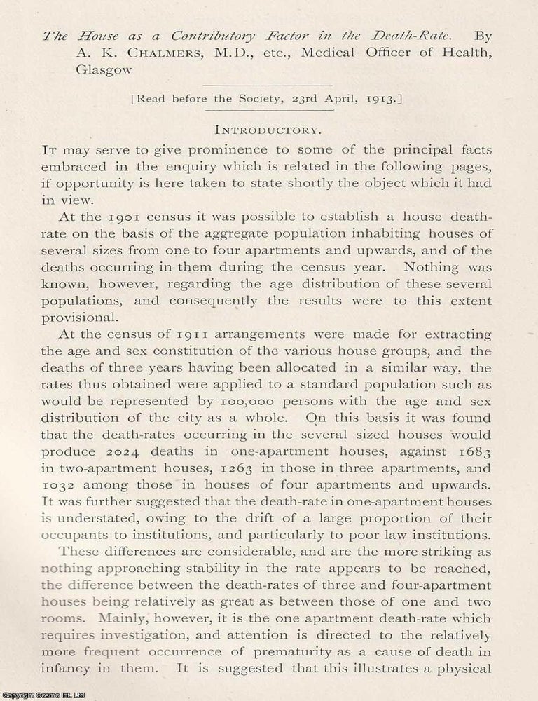 Item #423219 The House as a Contributory Factor in the Death-Rate. This is an original article...