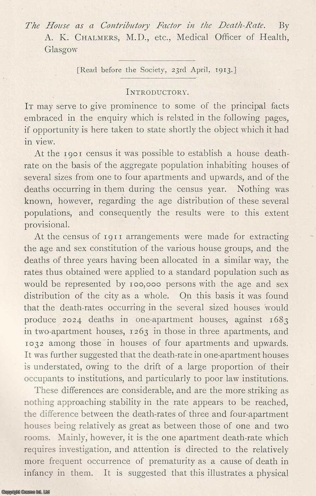 Item #423219 The House as a Contributory Factor in the Death-Rate. This is an original article...