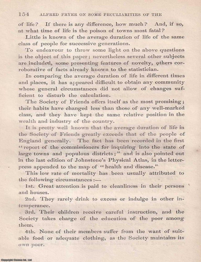 Item #423290 Some Peculiarities of the Vital Statistics of the Society of Friends. This is an...