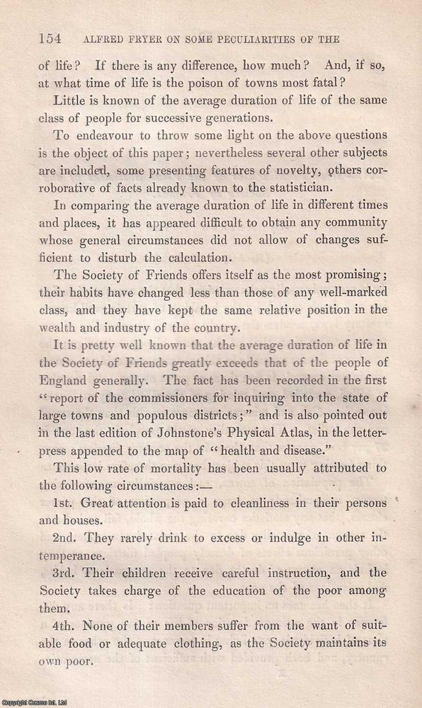 Item #423290 Some Peculiarities of the Vital Statistics of the Society of Friends. This is an...