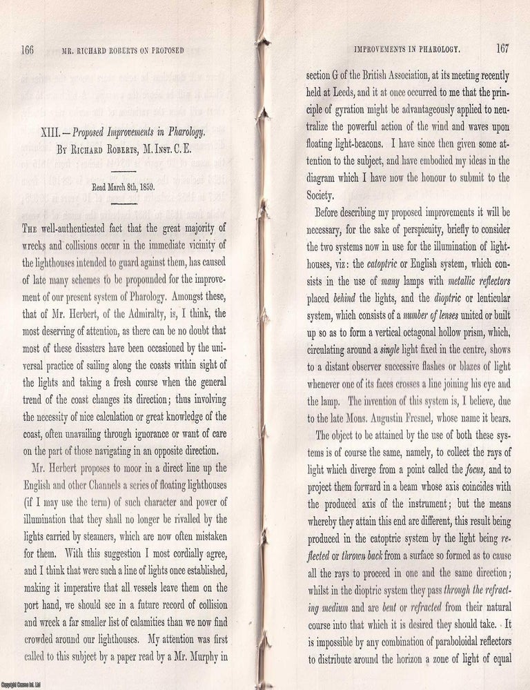 Item #423304 Proposed Improvements in Pharology. This is an original article from the Memoirs of...