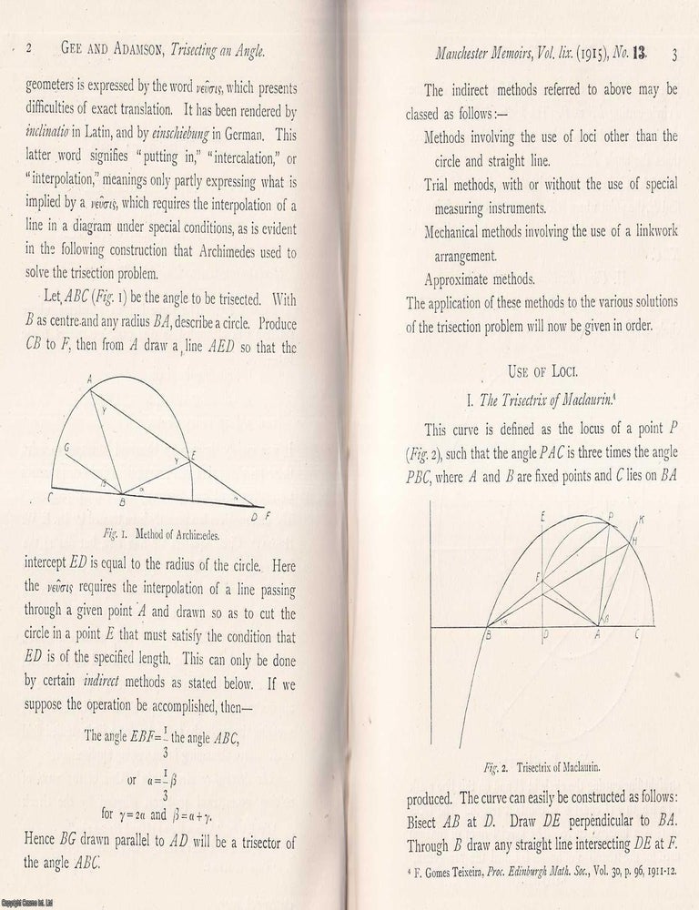 Item #423359 Trisecting an Angle. This is an original article from the Memoirs of the Literary...