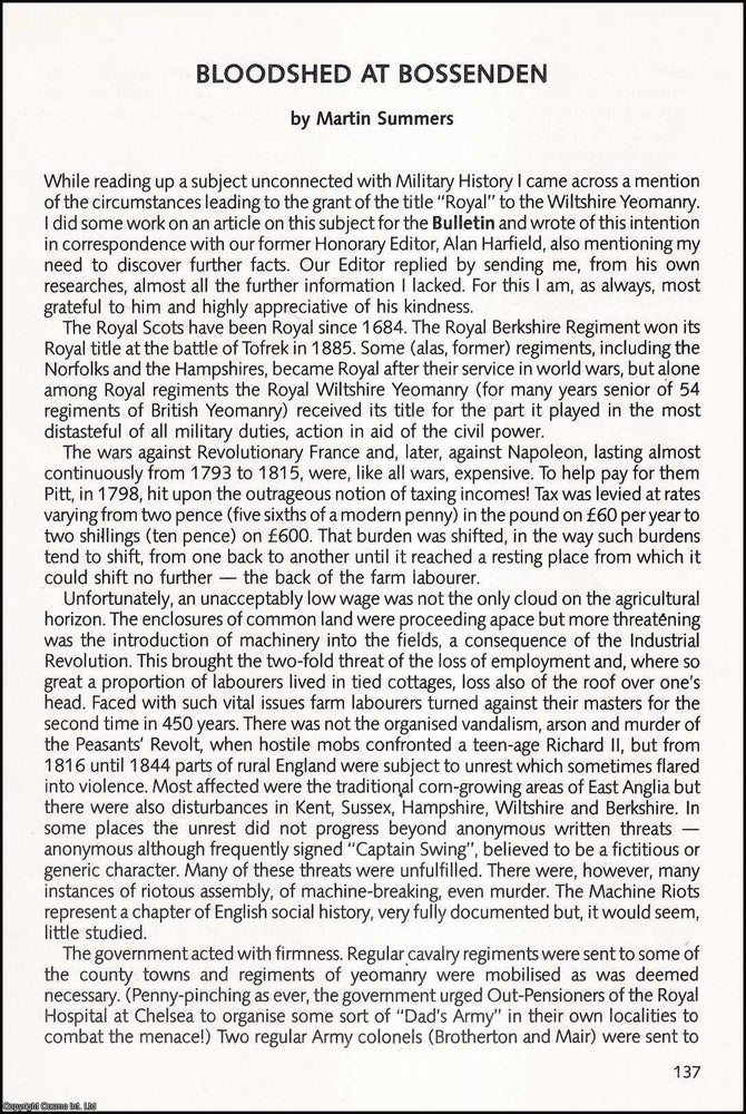 Item #423821 Bloodshed at Bossenden. The 1830 Swing Riots in the South East and the granting of...