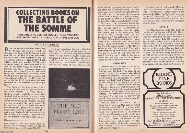Item #500535 Collecting Books on The Battle of The Somme. This is an original article separated from an issue of The Book & Magazine Collector publication, 1989. A J. Saunders.