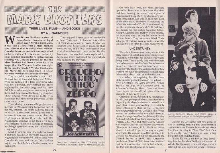 Item #500600 The Marx Brothers : Their Lives, Films & Books. This is an original article separated from an issue of The Book & Magazine Collector publication, 1994. A J. Saunders.