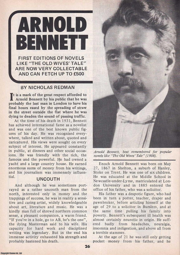 Item #501051 Arnold Bennett : The Novelist of the Five Towns. By Nicholas Redman. This is an...