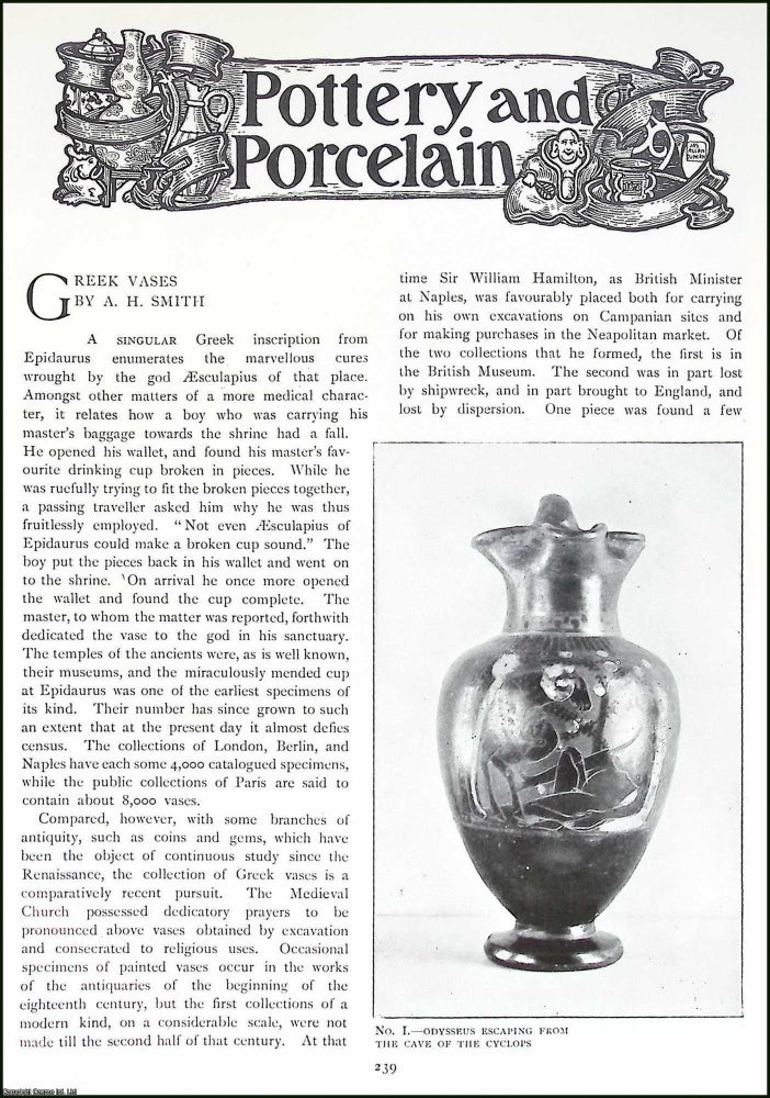 Item #501871 Ancient Pottery Greek Vases. An original article from The Connoisseur, 1902. A H. Smith