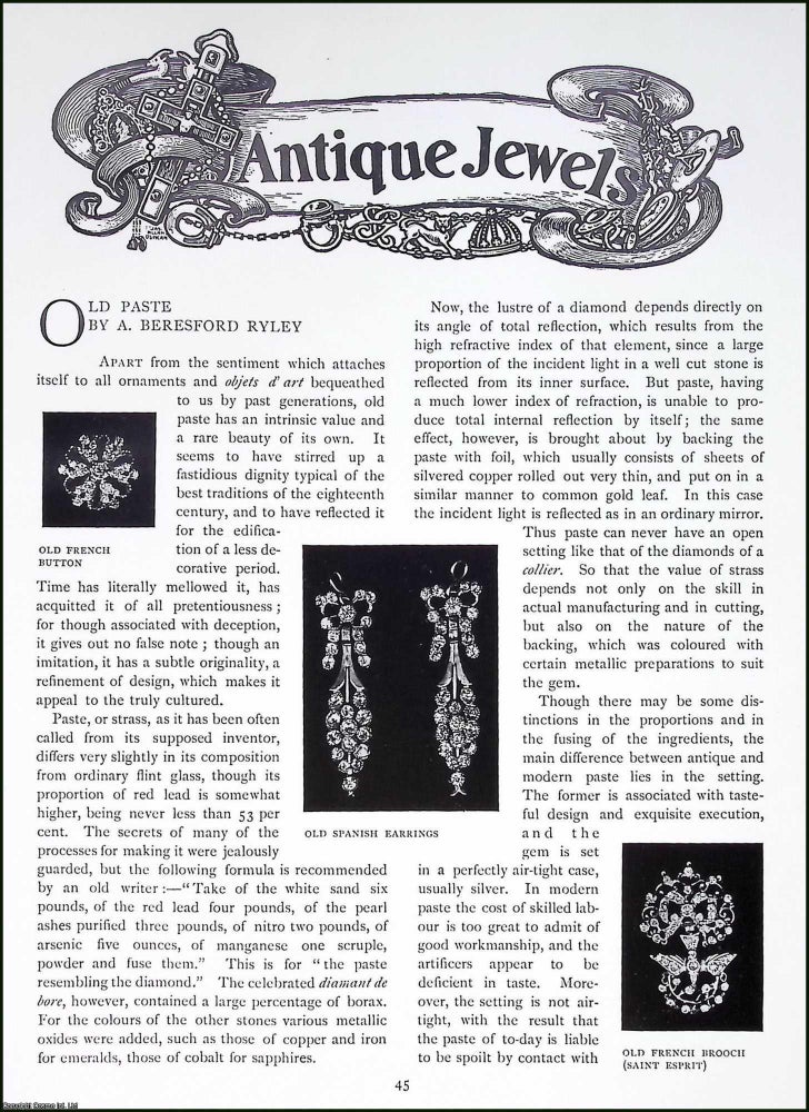 Item #501913 Old Paste Jewellery : A Study of Georgian Gems. An original article from The...