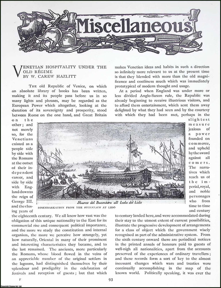 Item #501916 Hospitality in Old Venice : Life Under the Old Regime . An original article from The...